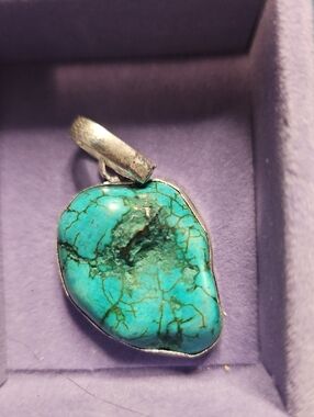 Sterling Silver Turquoise Pendant - Vibrant Blue-Green Stone